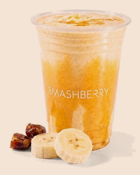 Golden Banana Bliss smoothie, with bananas and dates.